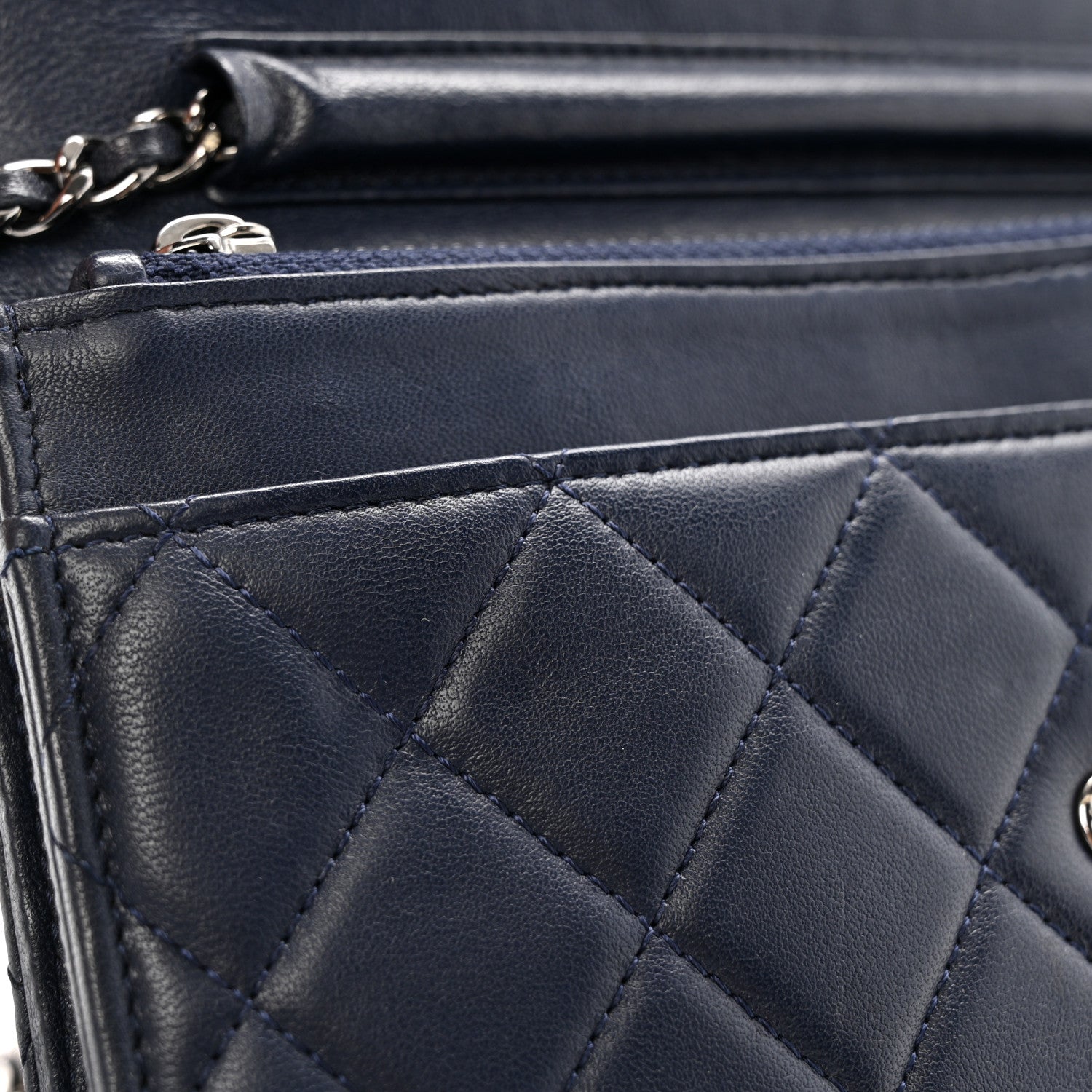 Chanel Quilted Wallet On Chain WOC  Navy Blue 12 of 12