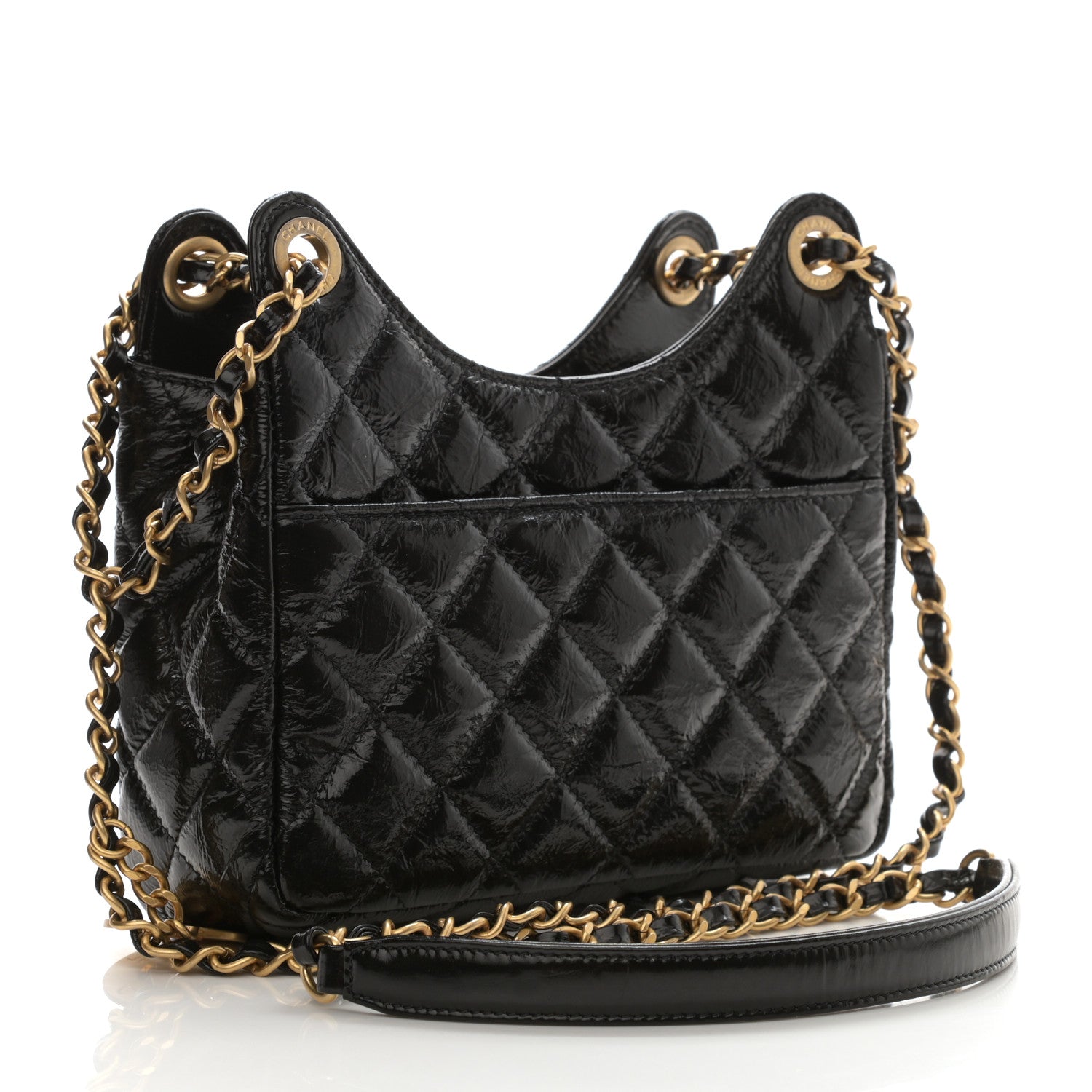 Chanel Shiny Crumpled Calfskin Quilted Small Wavy CC Hobo Black 3 of 9