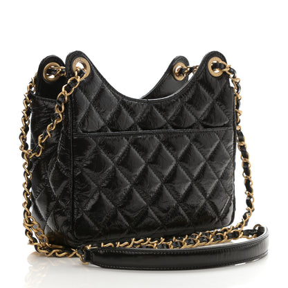Chanel Shiny Crumpled Calfskin Quilted Small Wavy CC Hobo Black 3 of 9