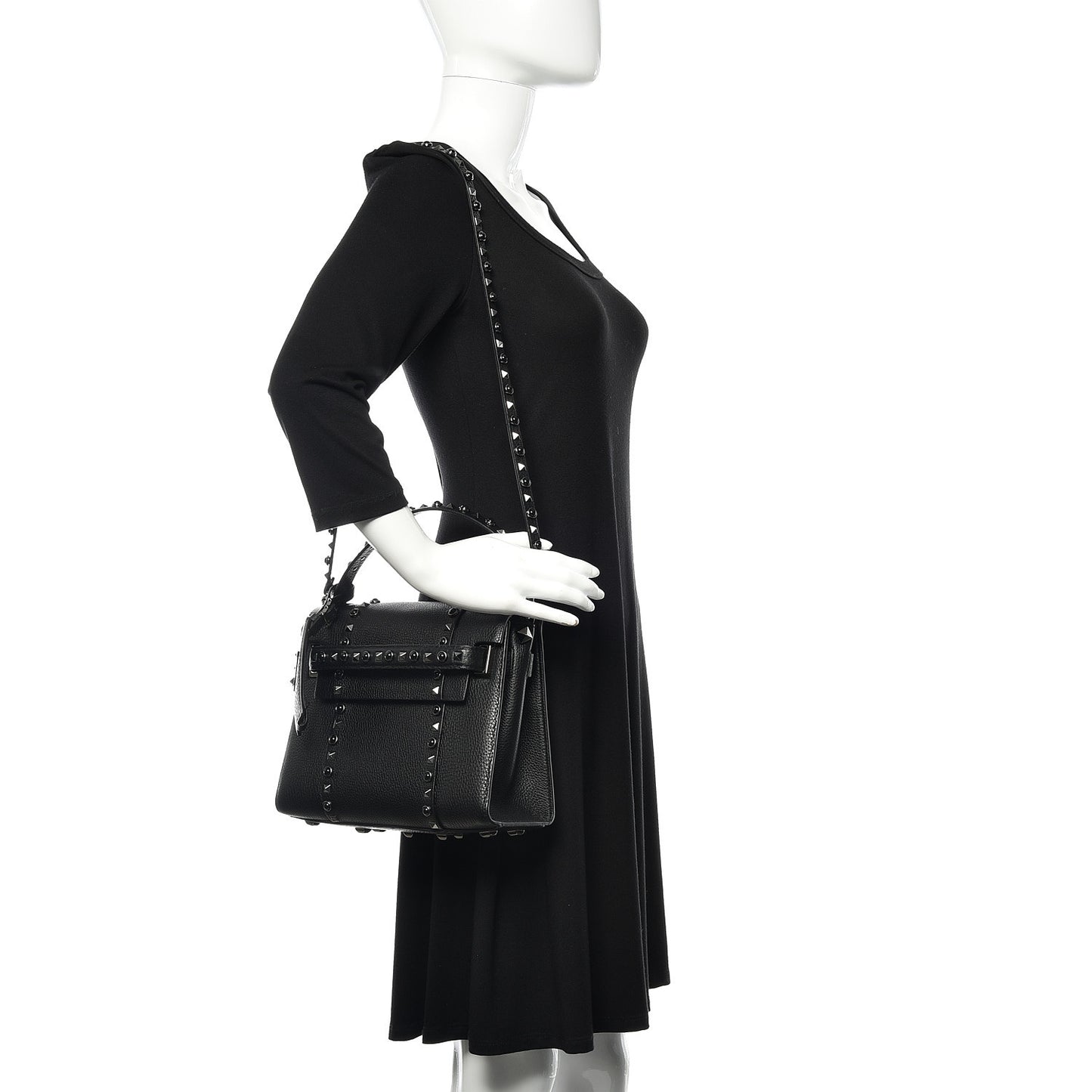 Grainy Calfskin Onyx Small My Rockstud Rolling Frame Bag Black