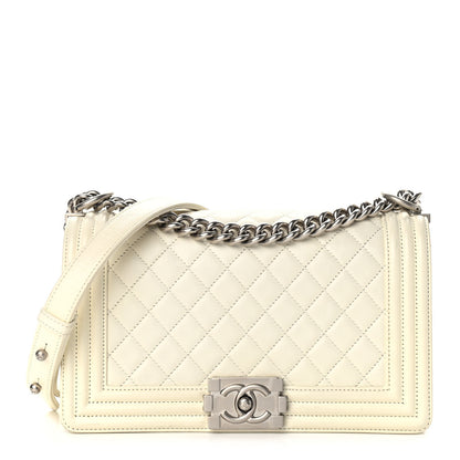Chanel Calfskin Quilted Medium Boy Flap White 1 of 16
