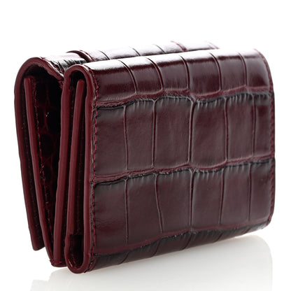 Balenciaga Shiny Calfskin Crocodile Embossed Mini Hourglass Wallet Dark Red 3 of 7