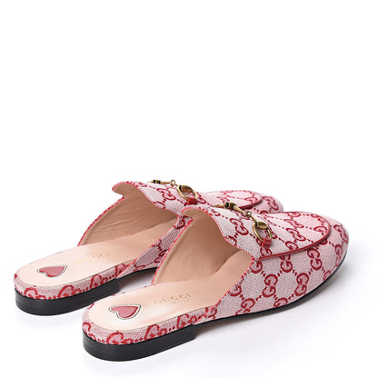 Gucci Canvas GG Monogram Horsebit Womens Princetown Slippers 37.5 Gardenia Hibiscus Red 5 of 10