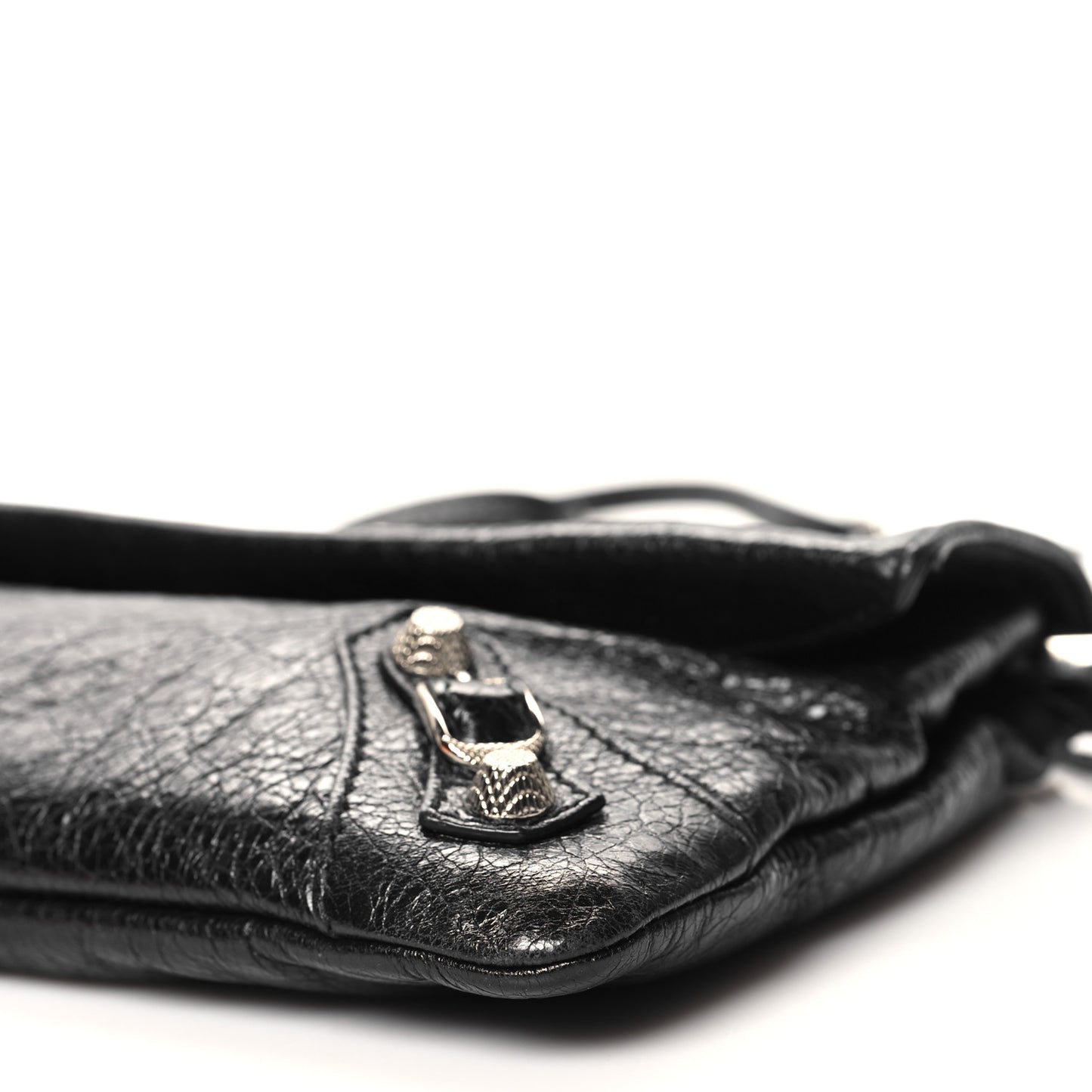 Agneau Giant 12 Silver Hardware Envelope Strap Clutch Black
