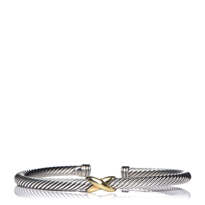David Yurman Sterling Silver 18K Yellow Gold 4mm X Station Cable Bracelet 1 of 7