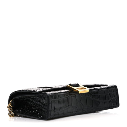 Balenciaga Shiny Calfskin Crocodile Embossed Hourglass Chain Bag Black 3 of 10
