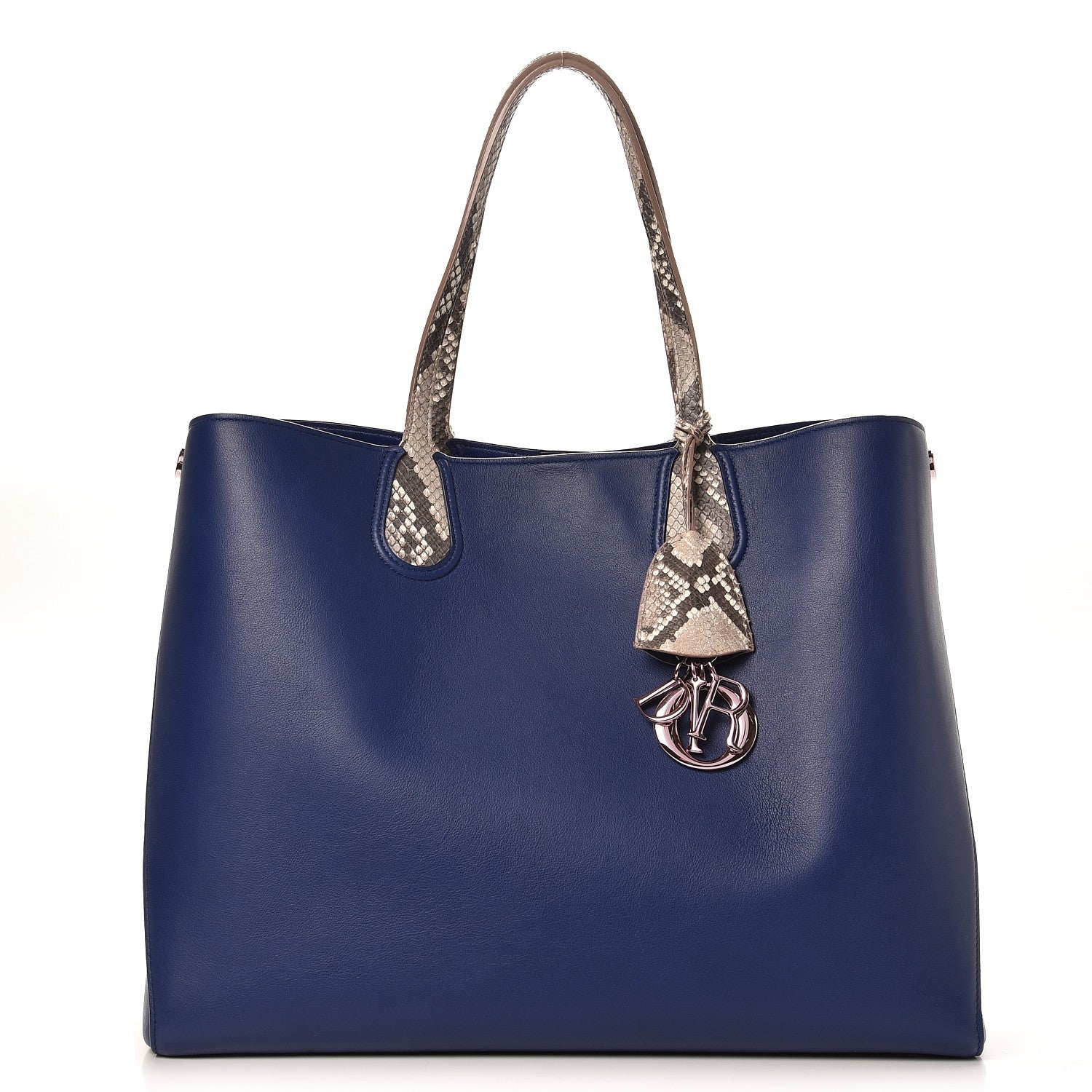 Christian Dior Calfskin Python Handle Large Addict Shopping Tote Blue 1 of 8