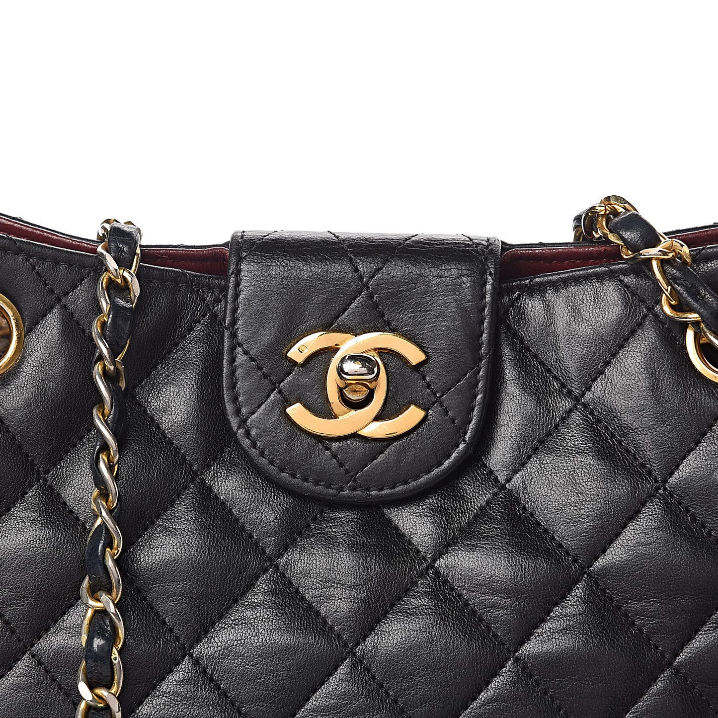 Lambskin Quilted Shopping Tote Black