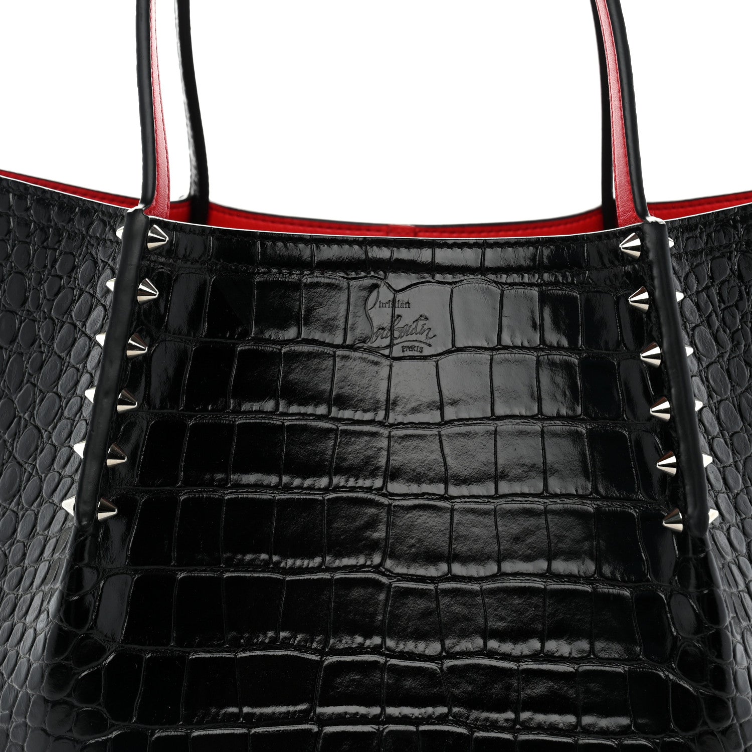 Christian Louboutin Crocodile Embossed Calfskin Spiked Small Cabarock Shopper Tote Black 7 of 9
