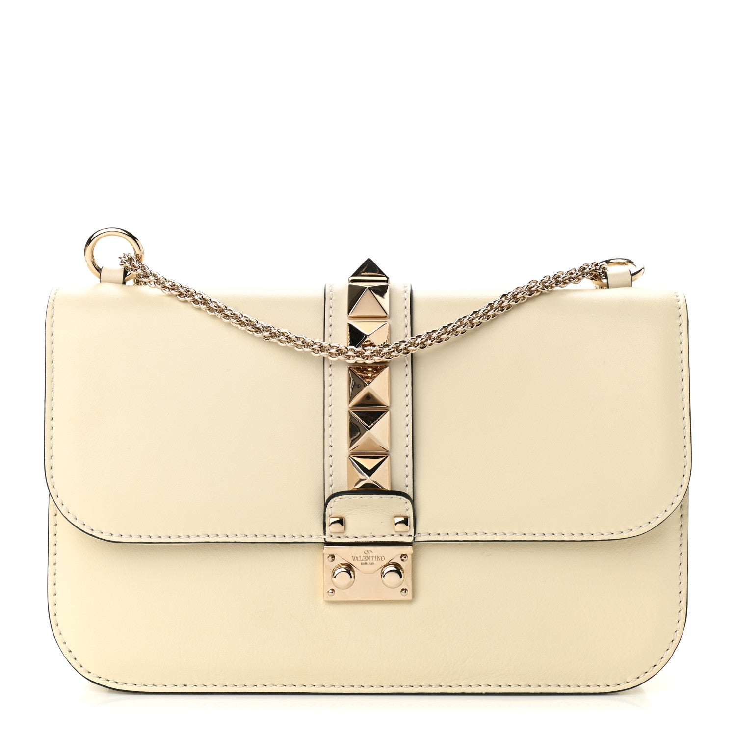 Valentino Garavani Vitello Medium Glam Lock Rockstud Flap Light Ivory 1 of 7