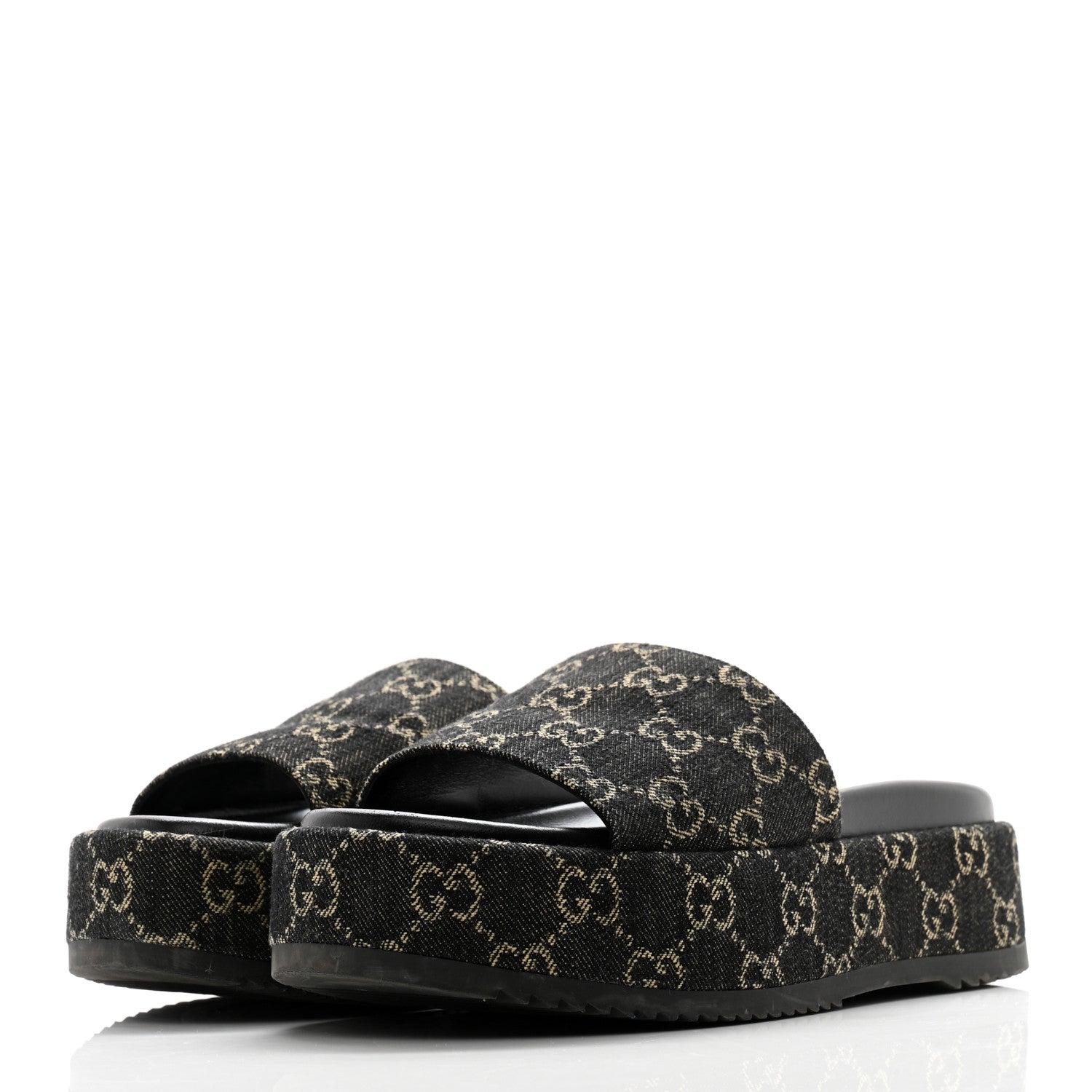 Gucci Jacquard Black Denim GG Monogram Angelina Platform 55mm Slide Sandals 37.5 Black Ivory 3 of 10