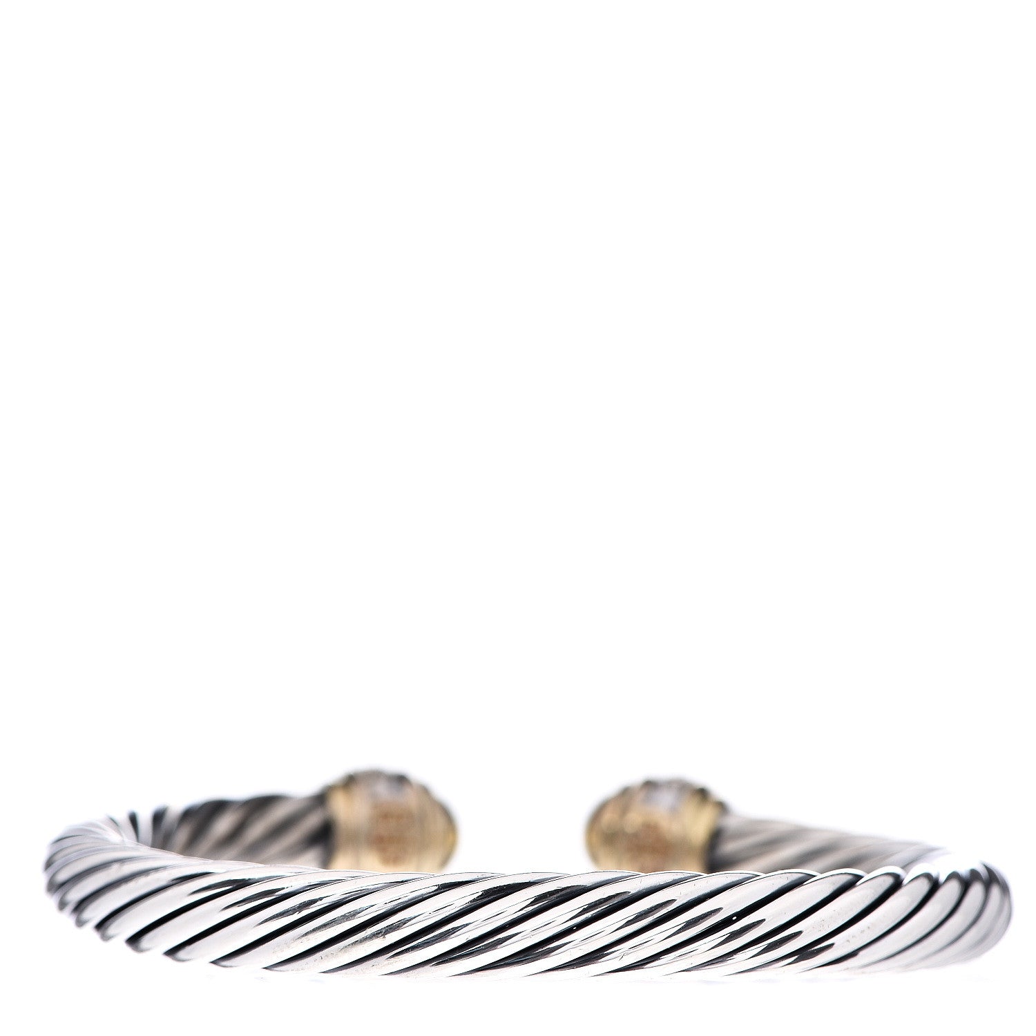 David Yurman Sterling Silver 18K Yellow Gold Diamond 7mm Cable Classics Dome Bracelet 2 of 3