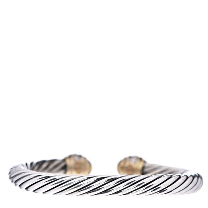 David Yurman Sterling Silver 18K Yellow Gold Diamond 7mm Cable Classics Dome Bracelet 2 of 3