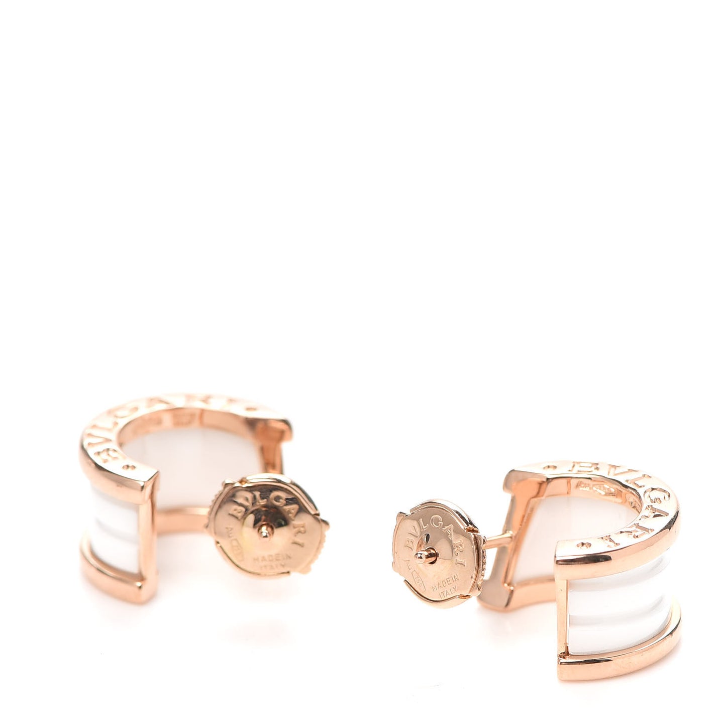 18K Rose Gold White Ceramic B.Zero1 Hoop Earrings
