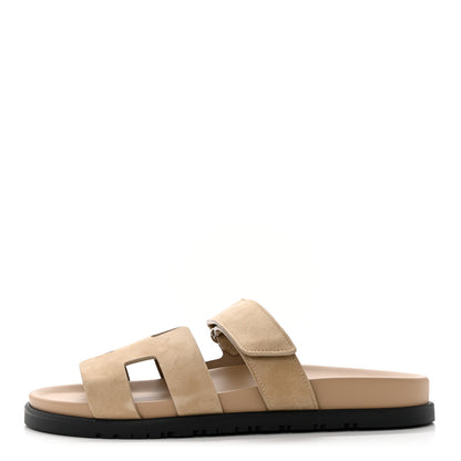 Hermes Suede Goatskin Womens Chypre Sandals 39 Beige Argile 1 of 9