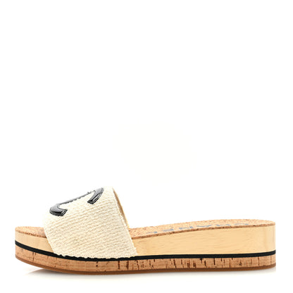 Chanel Tweed Patent Calfskin Logo Mules 38 Ivory Black 1 of 6
