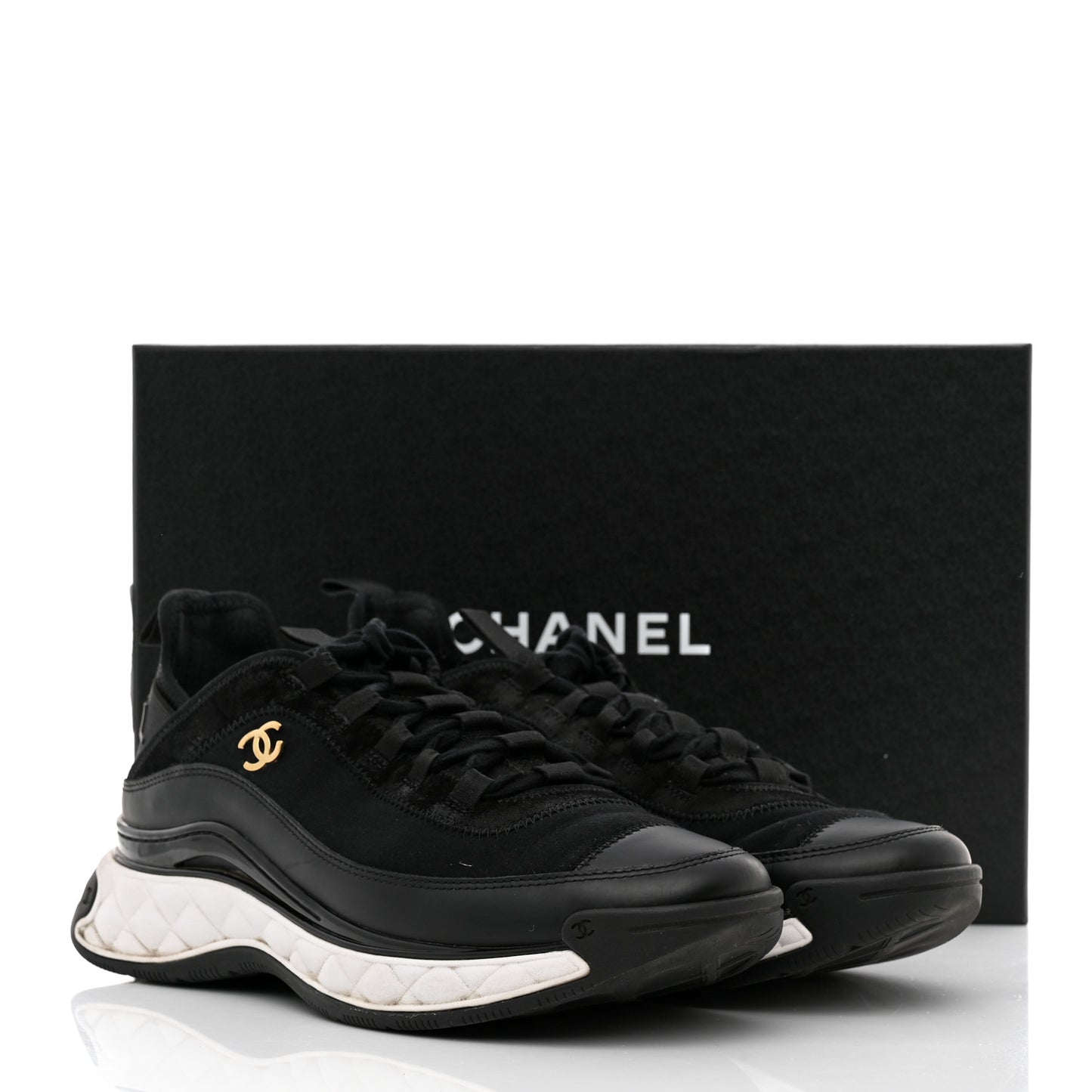 Velvet Calfskin Mixed Fibers CC Sneakers 40 Black