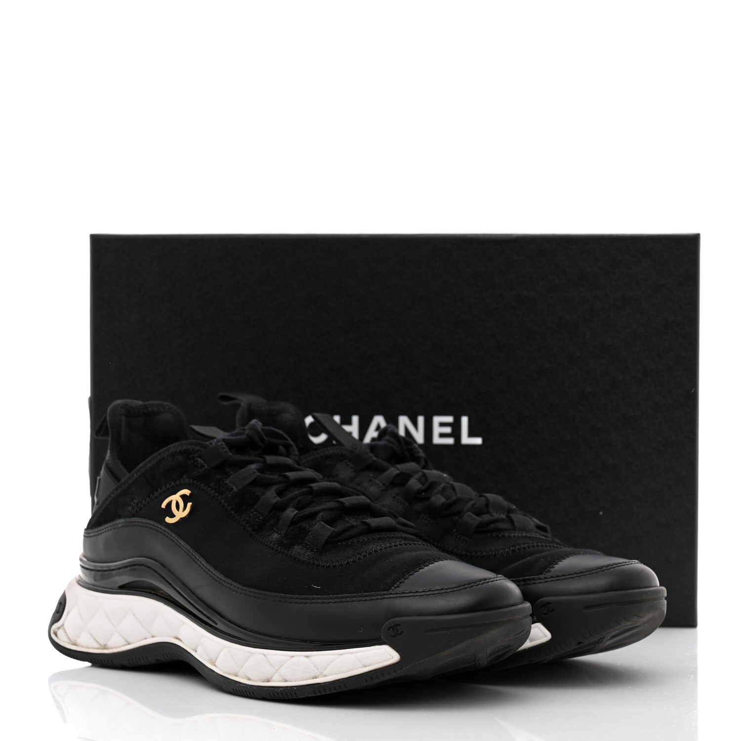 Chanel Velvet Calfskin Mixed Fibers CC Sneakers 40 Black 10 of 10