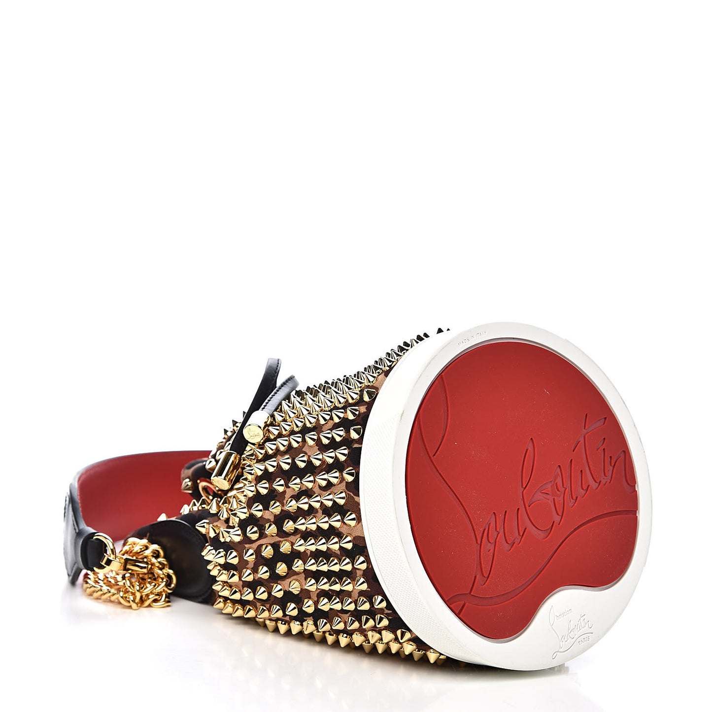 Neoprene Leopard Print Studded Marie Jane Loubirun Bucket Marron Black