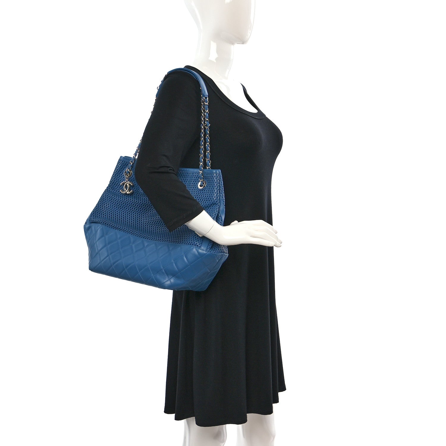 Chanel Calfskin Perforated Up In The Air North South Tote Blue 2 of 9