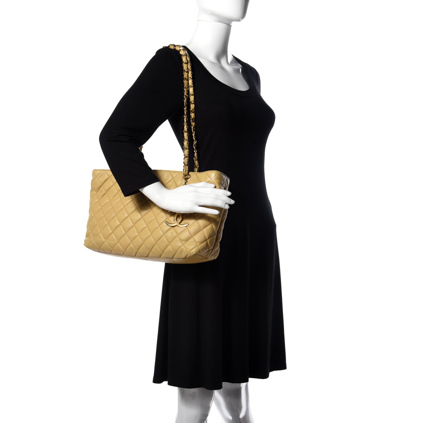 Lambskin Quilted Shopping Tote Beige
