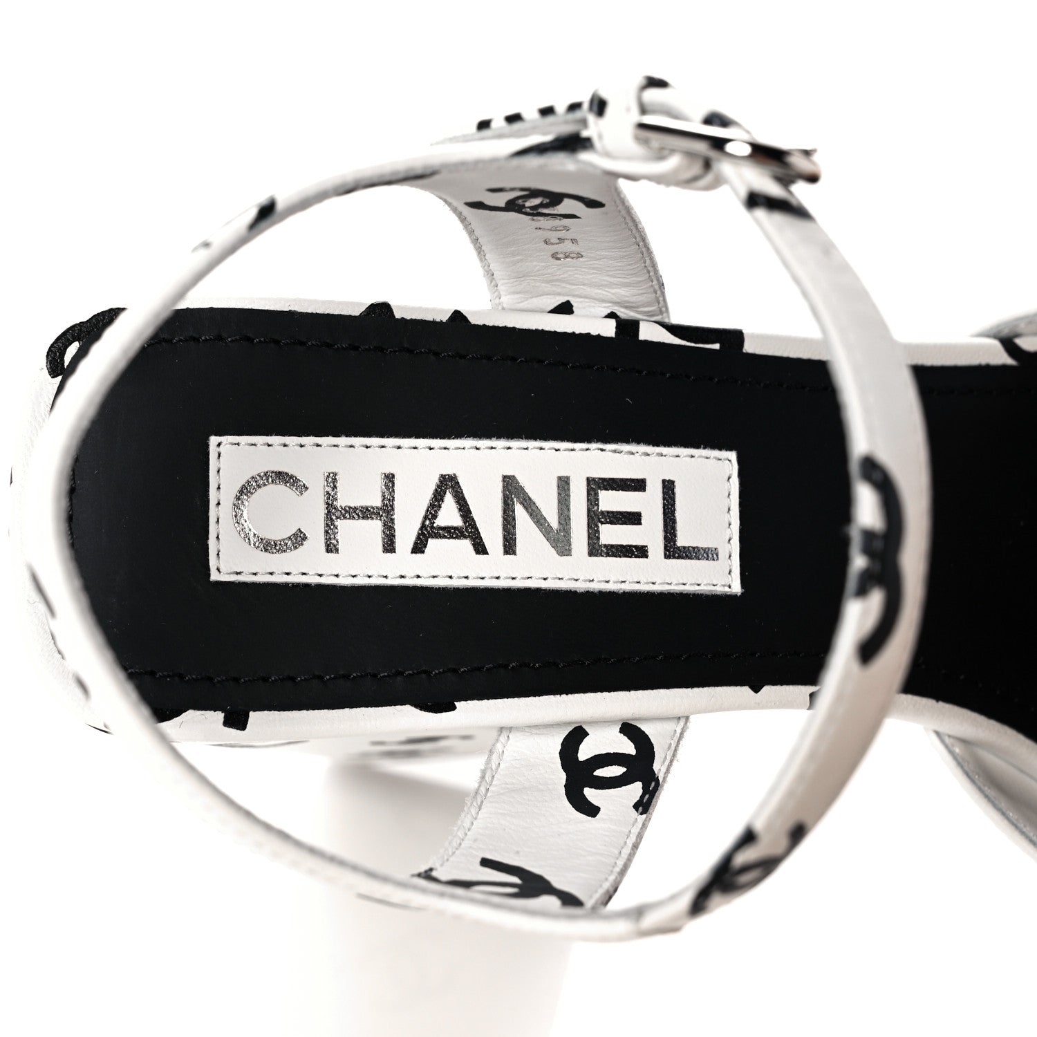 Chanel Printed Lambskin Coco Beach Platform Sandals 40 White Black 7 of 9