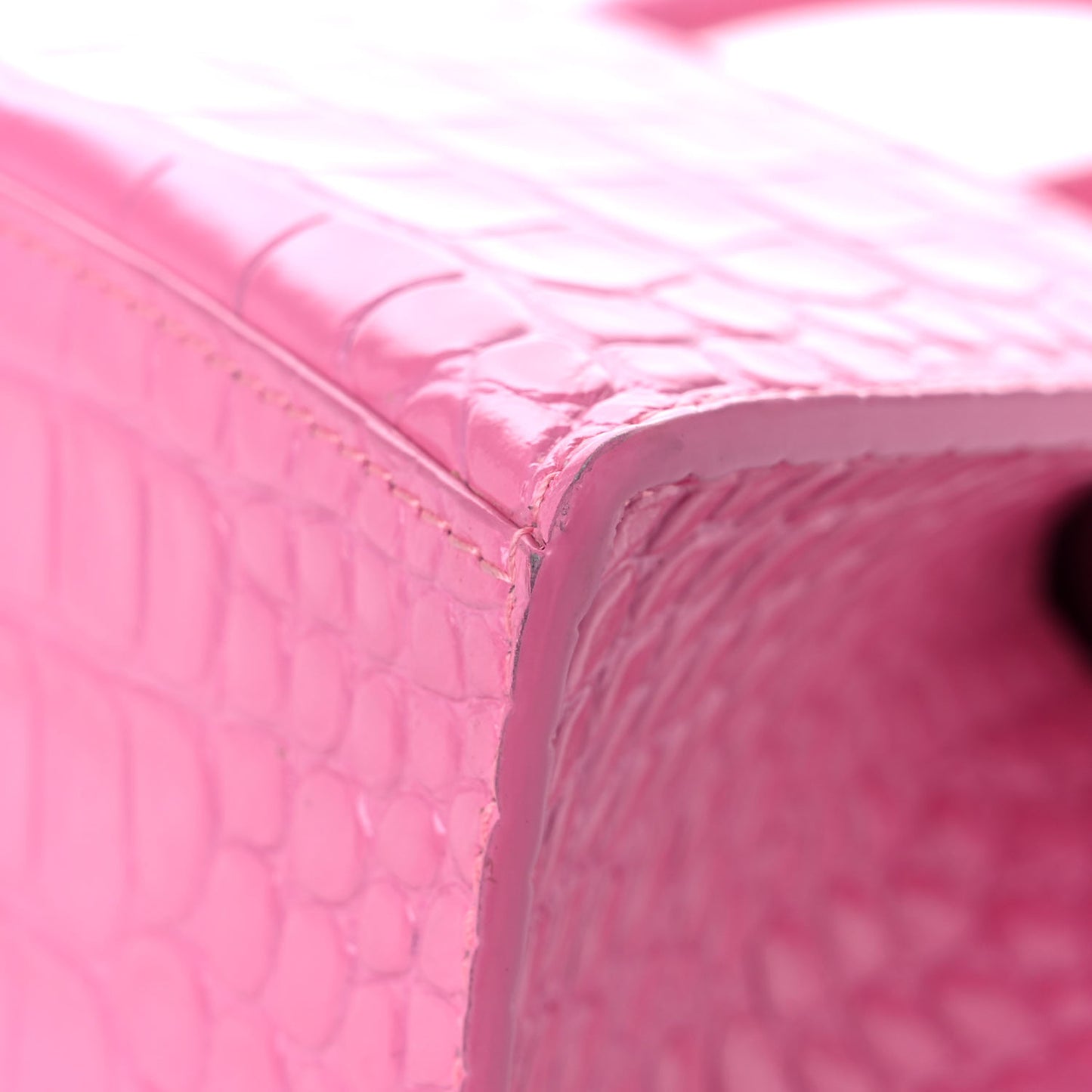 Shiny Calfskin Crocodile Embossed Small Hourglass Top Handle Bag Baby Pink