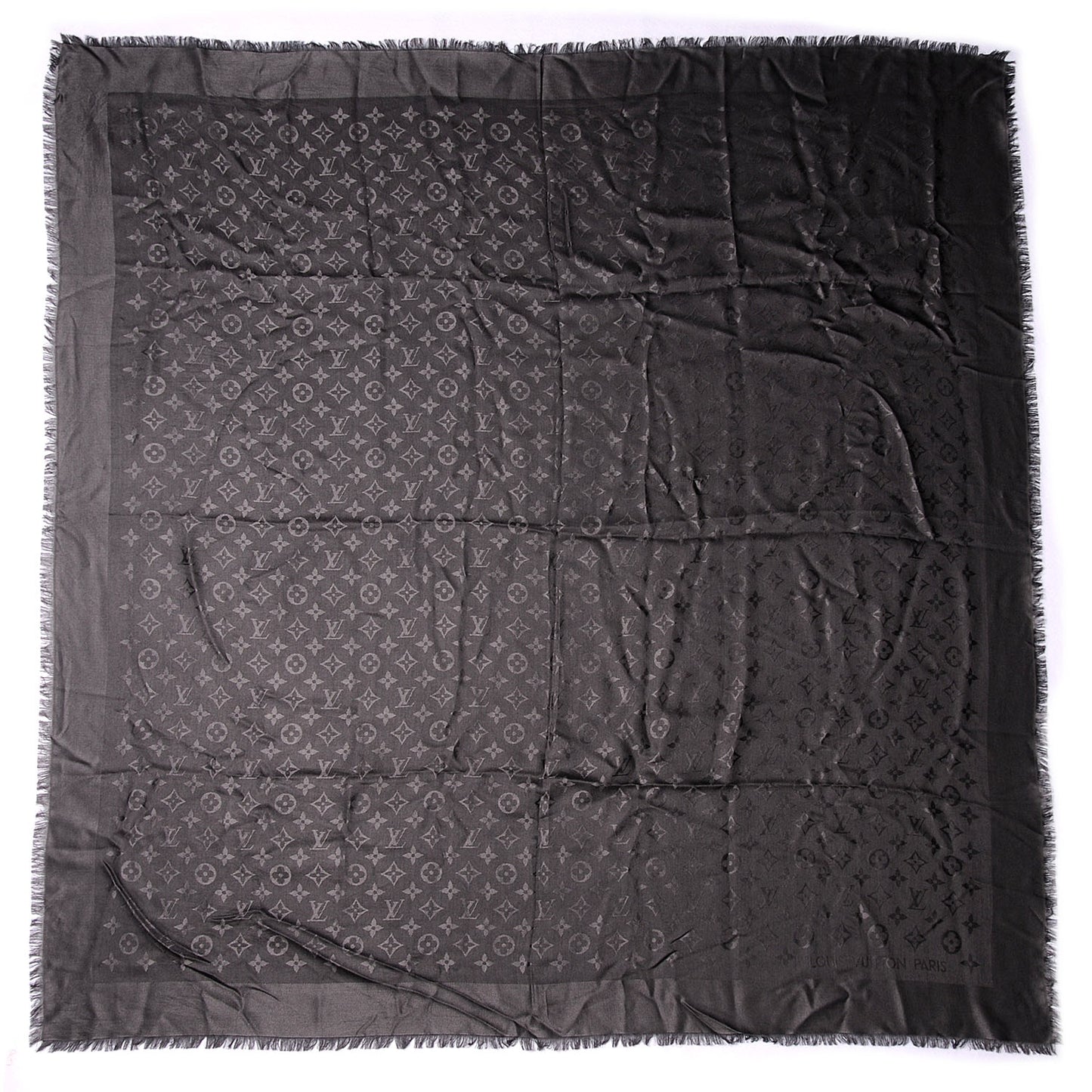 Wool Silk Monogram Shawl Anthracite