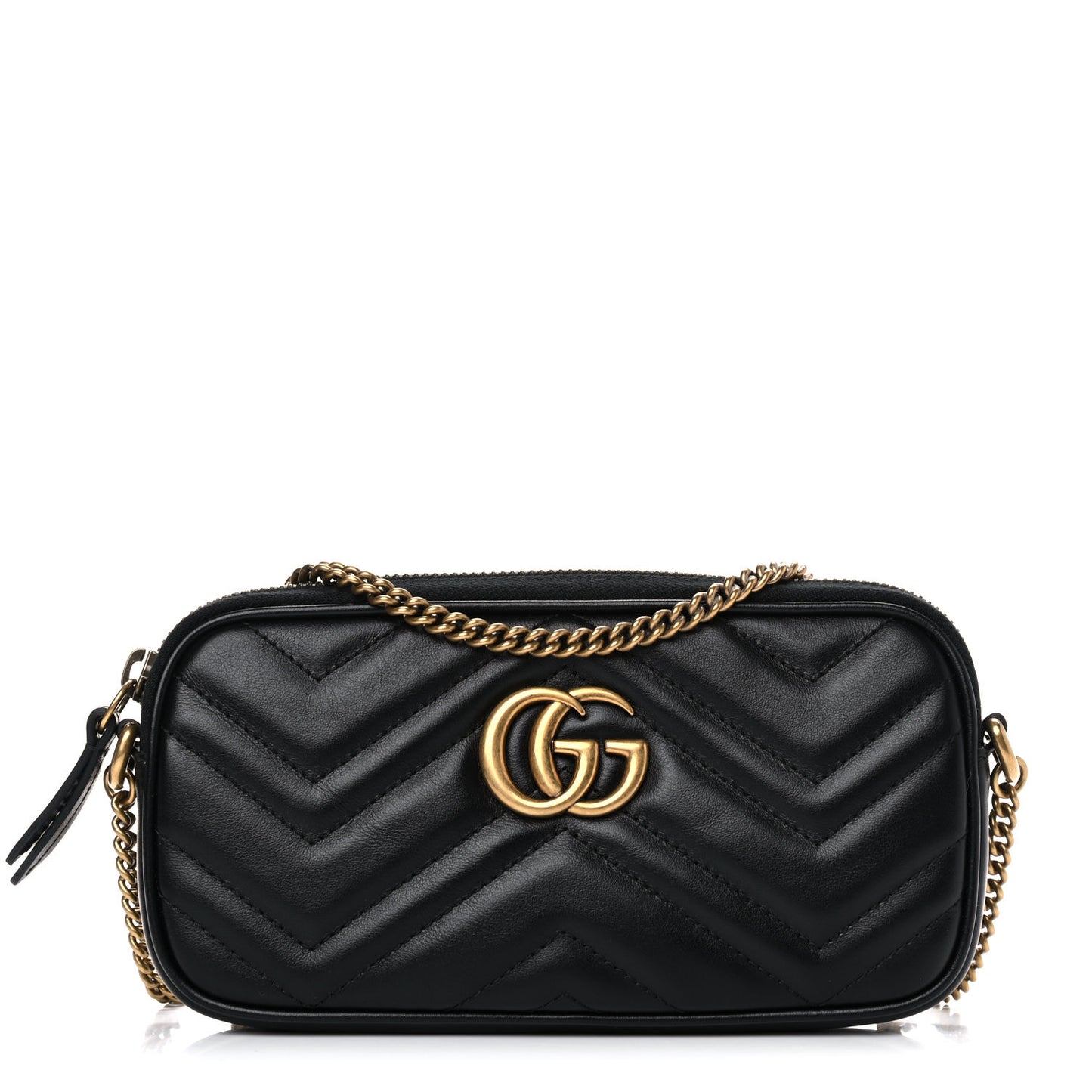 Calfskin Matelasse Mini GG Marmont Chain Crossbody Bag Black