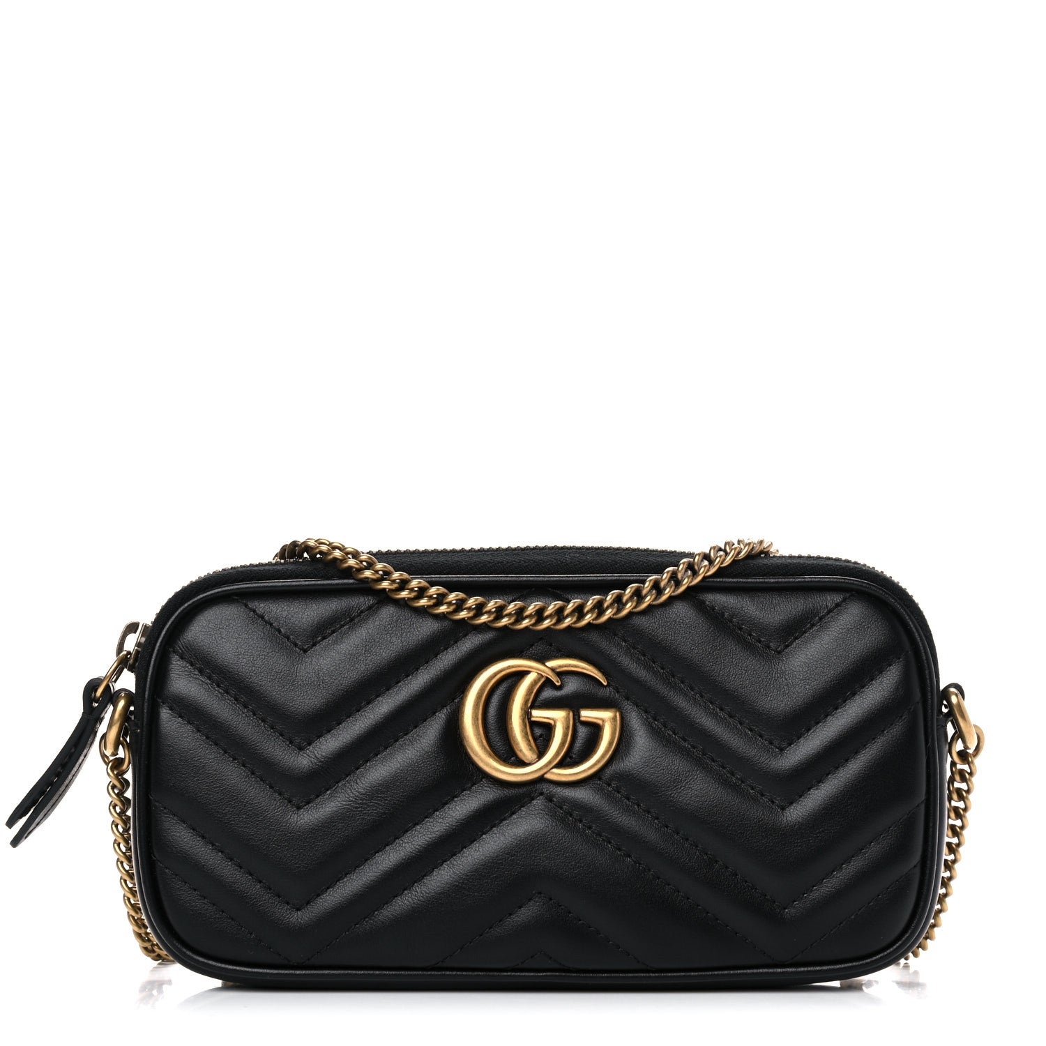Gucci Calfskin Matelasse Mini GG Marmont Chain Crossbody Bag Black 1 of 10