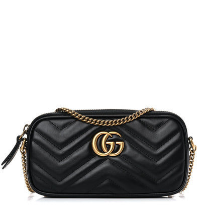 Gucci Calfskin Matelasse Mini GG Marmont Chain Crossbody Bag Black 1 of 10