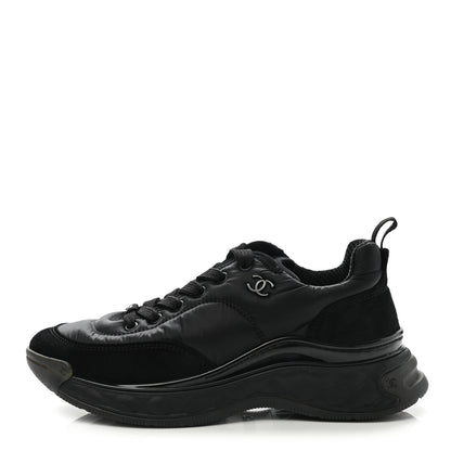 Chanel Nylon Calfskin Suede CC Sneakers 37.5 Black 1 of 10