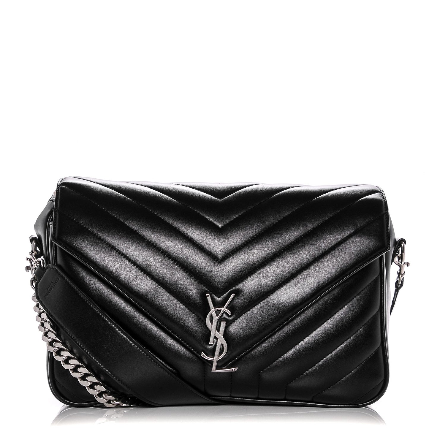 Calfskin Y Quilted Monogram Loulou Shoulder Bag Black