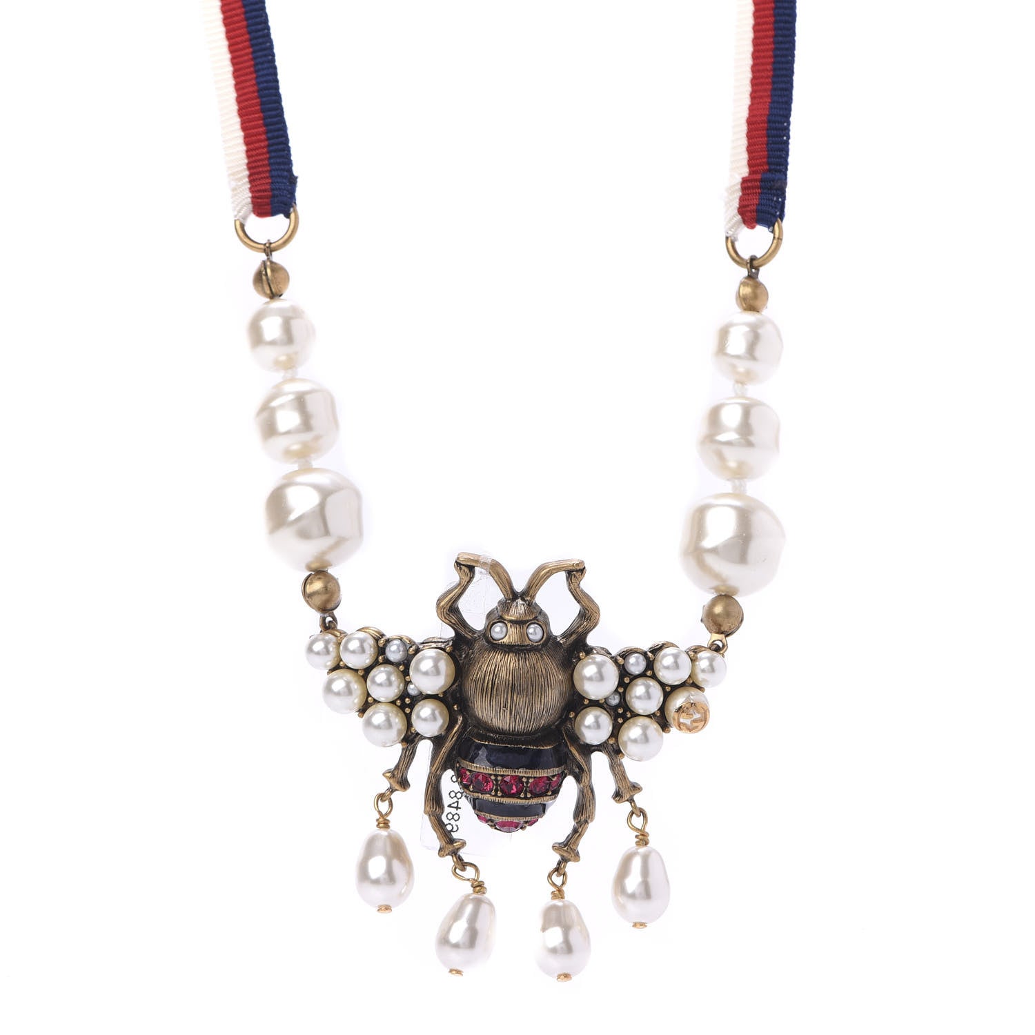 Gucci Crystal Pearl GG Sylvie Bee Necklace 1 of 5