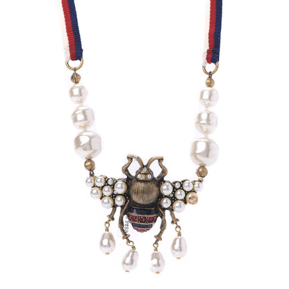 Gucci Crystal Pearl GG Sylvie Bee Necklace 1 of 5