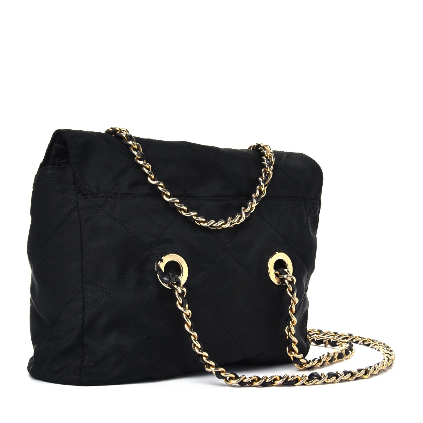 Nylon Tessuto Impuntu Quilted Flap Shoulder Bag Black