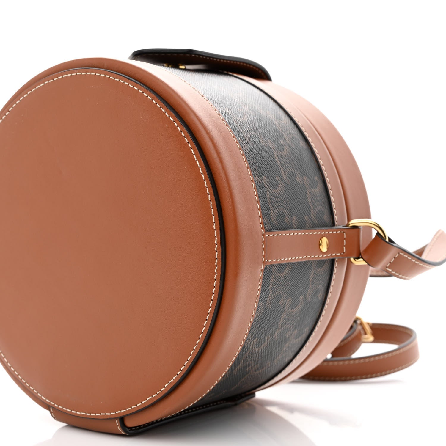 Celine Calfskin Triomphe Canvas Medium Tambour Bag Tan 10 of 11