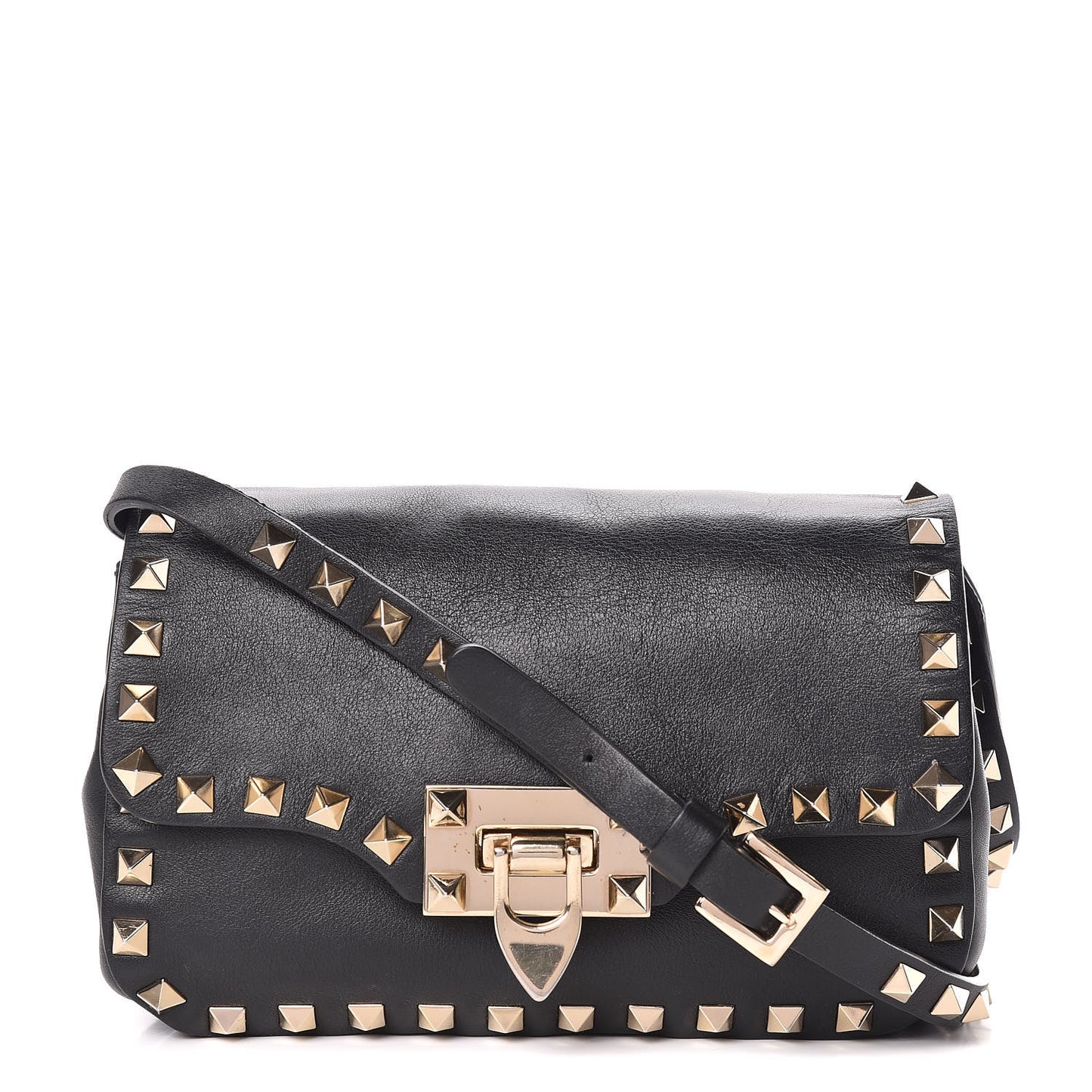 Vitello Mini Rockstud Flap Saddle Crossbody Bag Black
