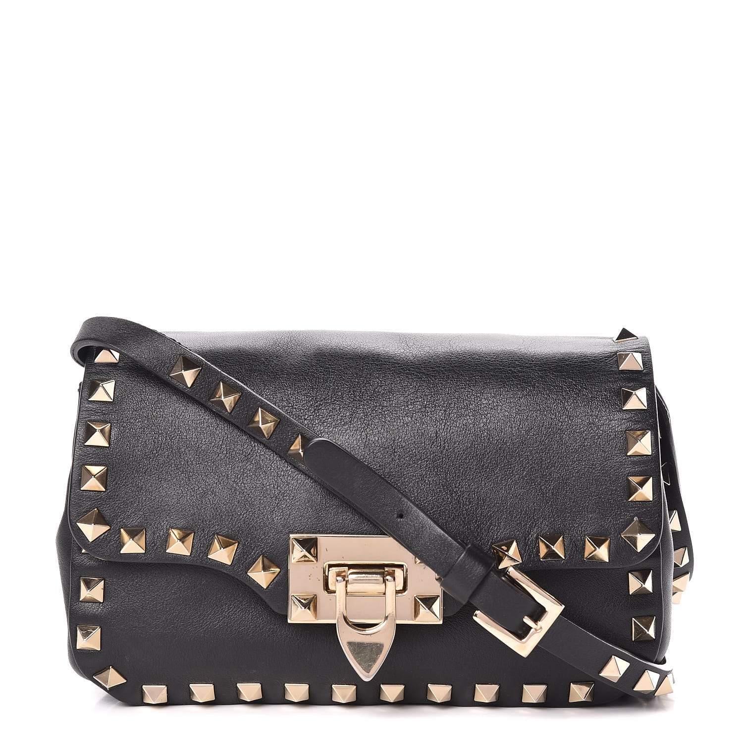 Valentino Garavani Vitello Mini Rockstud Flap Saddle Crossbody Bag Black 1 of 9