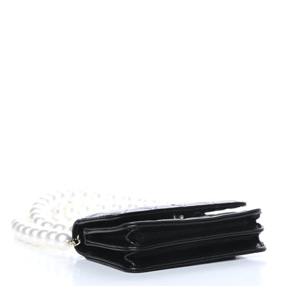Chanel Calfskin Quilted Mini Maxi Pearls Wallet On Chain WOC Black 4 of 11