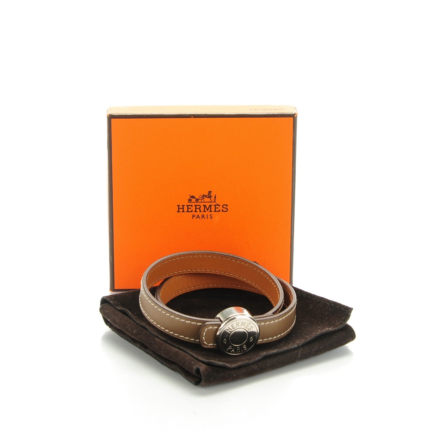 Hermes Tadelakt Looping Double Tour Bracelet Etoupe 3 of 7
