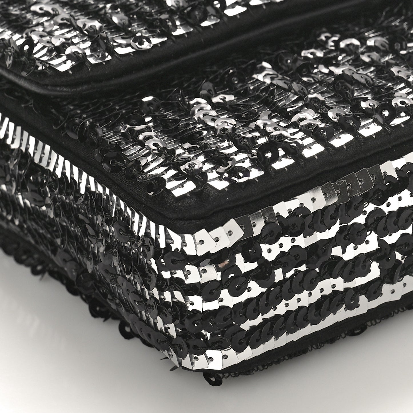 Sequin Quilted Pearl CC Flap Clutch Black