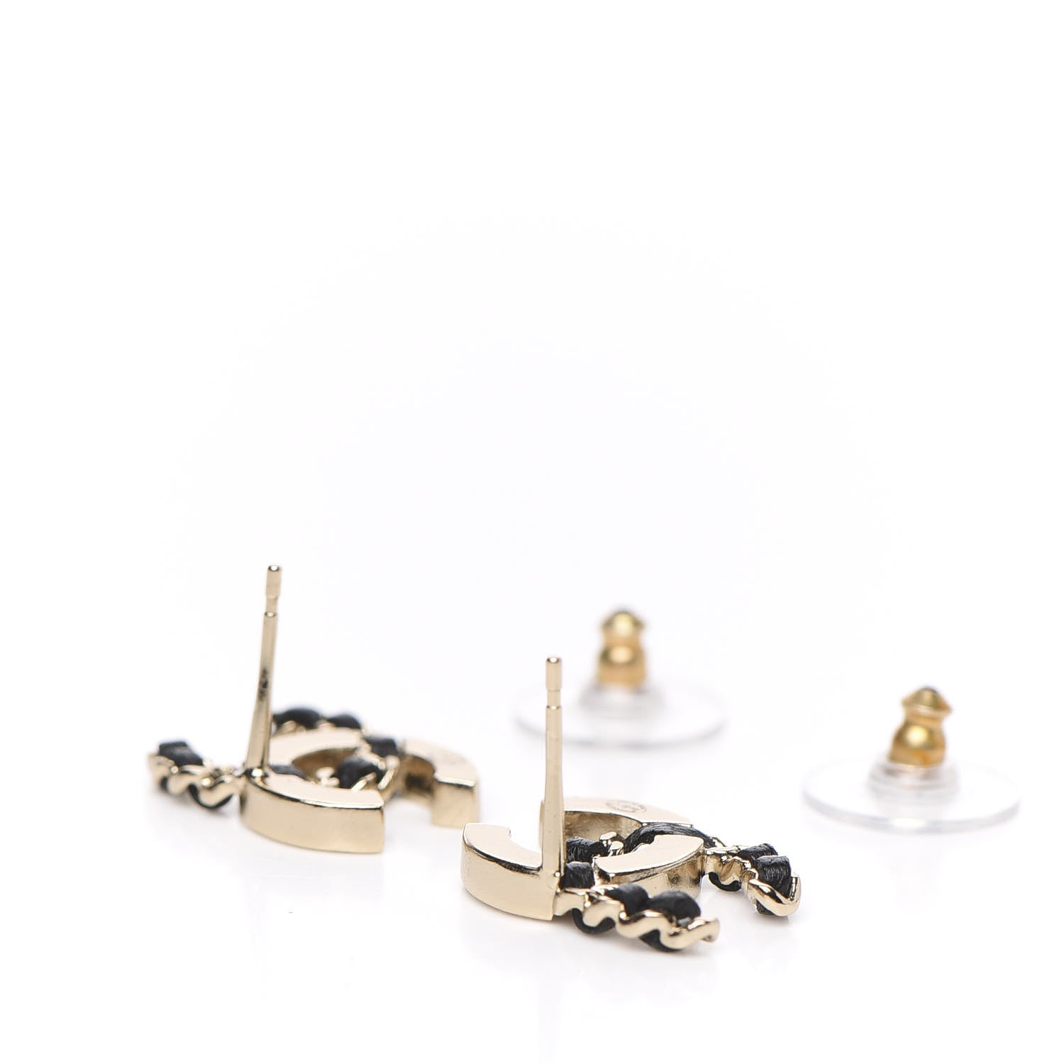 Chanel Crystal Baguette Lambskin Chain CC Vintage Allure Stud Earrings Black Gold 4 of 5