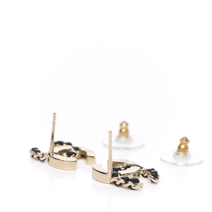 Chanel Crystal Baguette Lambskin Chain CC Vintage Allure Stud Earrings Black Gold 4 of 5