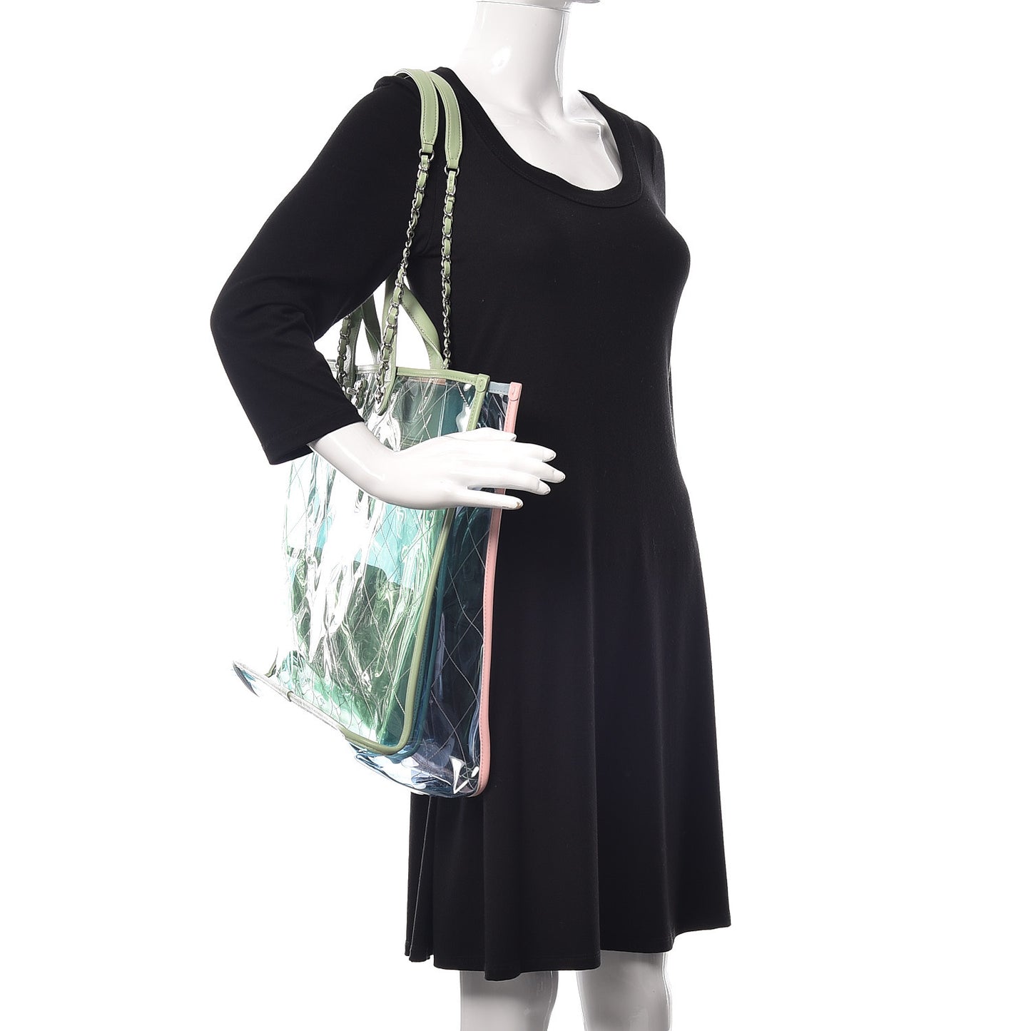 Lambskin PVC Quilted Large Coco Splash Shopping Bag Blue Green