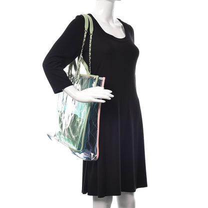 Chanel Lambskin PVC Quilted Large Coco Splash Shopping Bag Blue Green 2 of 17