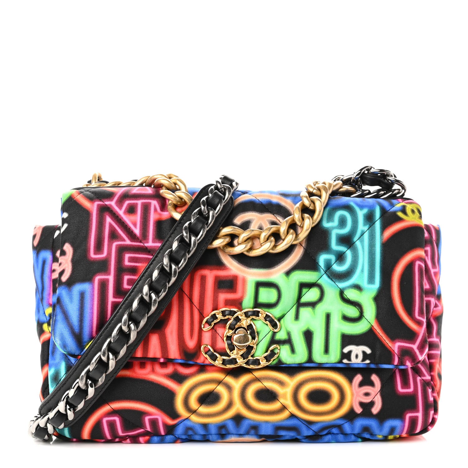 Chanel Fabric Printed Medium Chanel 19 Flap Black Multicolor 1 of 10