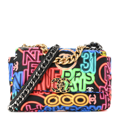 Chanel Fabric Printed Medium Chanel 19 Flap Black Multicolor 1 of 10