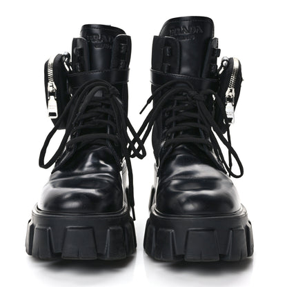 Prada Spazzolato Rois Nylon Metal Triangle Logo Monolith Pouch Pocket 55mm Boots 40 Black 2 of 9