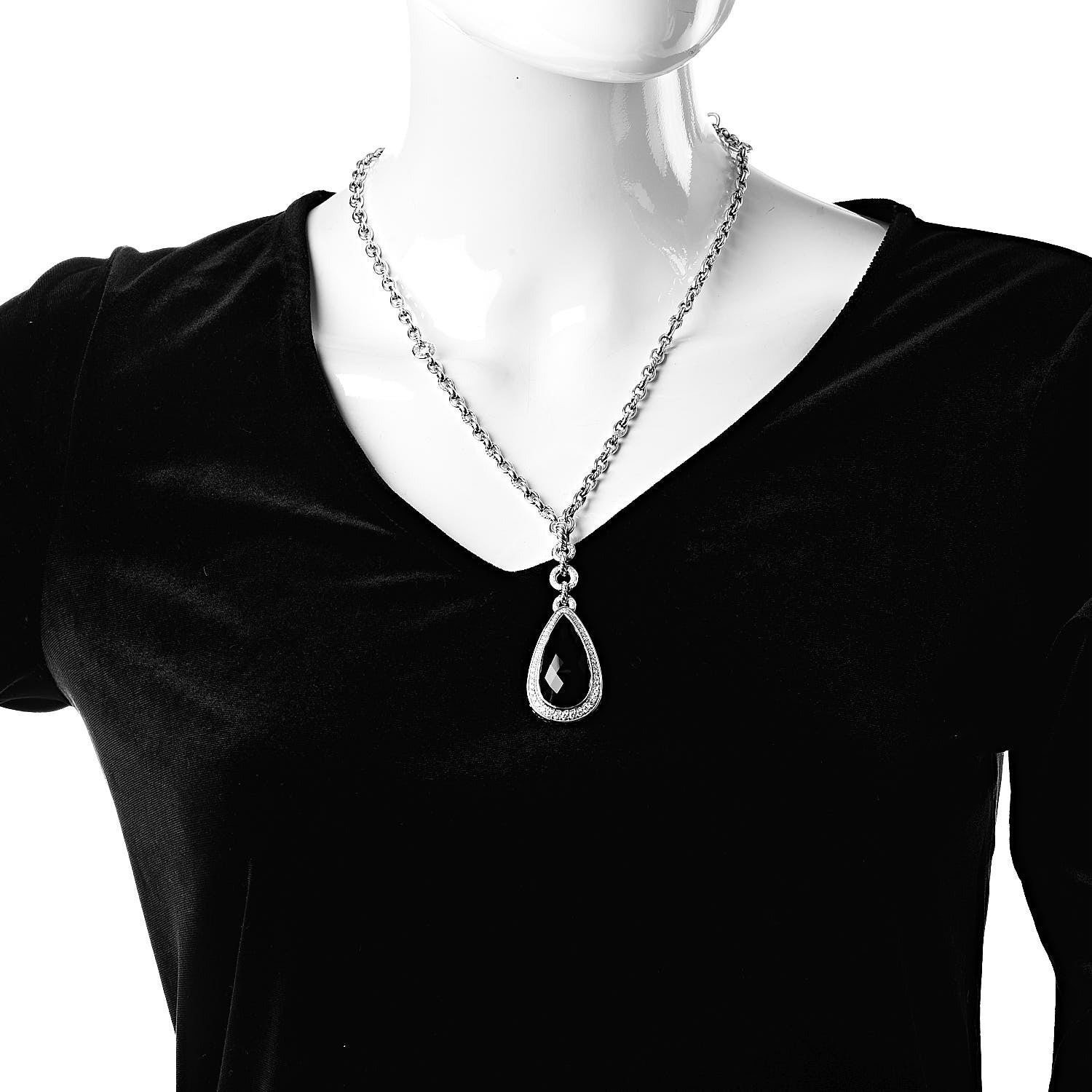 David Yurman Sterling Silver Diamond Black Onyx Anjou Pendant Necklace 2 of 5